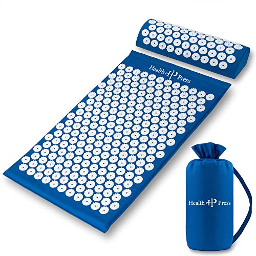 Akupressurmatte mit Kissen Akupressur Set - Original Health Press Matte - Wohltuende Entspannung mit der Massagematte (Blau)
