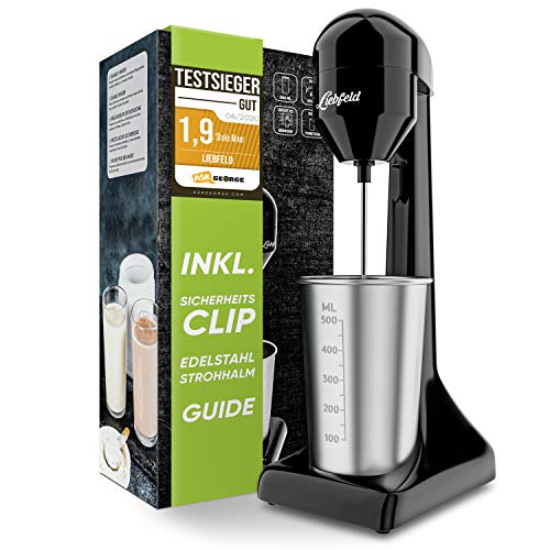 Liebfeld Protein Shaker Elektrisch - Stabmixer mit 500ml Edelstahl Becher - Proteinshake & Milch Shake Mixer, Fitness Shaker, Eiweiß Shaker, Frappe Mixer, Smoothie Maker