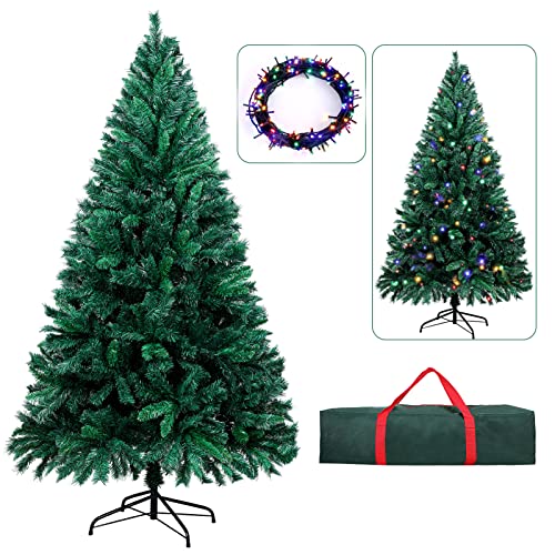 OUSFOT Weihnachtsbaum 185CM mit Lichtern 250 LED 8 Beleuchtungsmodus Realistisch Künstliche PVC PE815 Zweige Einfache Montage Faltbar Wiederverwendbar Metallständer Weihnachtsbaum Aufbewahrungstasche