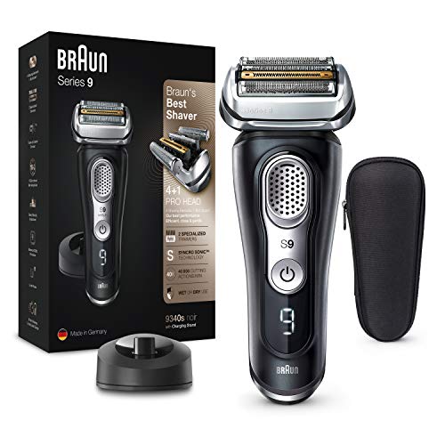 Braun Series 9 Premium Rasierer Herren mit 4+1 Scherkopf, Elektrorasierer & Trimmer für Präzision, Ladestation, Li-Ionen-Akku 60 min, Wet & Dry, 9340s, schwarz