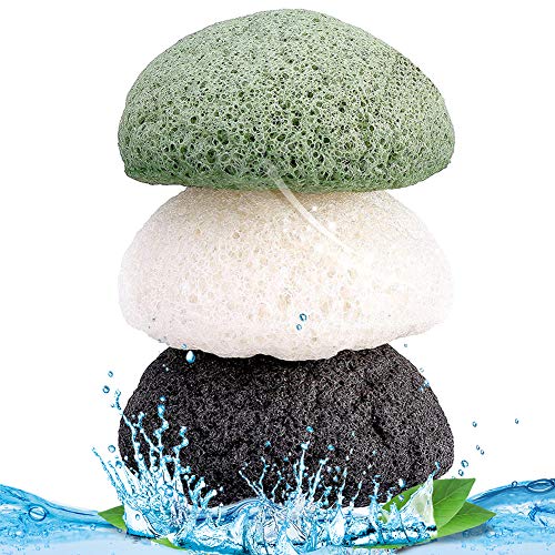Konjac Schwämme,BETOY 3 Stück Konjac Schwamm Set Gesichtsschwamm Peeling Konjac Schwamm Natürliche Konjac-Schwämme Biologisch Abbaubar, für Gesichtspflege Natürlich und Vegan Weiß, grün, schwarz