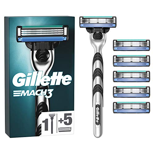 Gillette Mach3 Nassrasierer Herren, Rasierer + 6 Rasierklingen mit 3-fach Klinge, Vaterstagsgeschenk