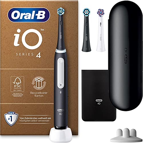 Oral-B iO Series 4 Plus Edition Elektrische Zahnbürste/Electric Toothbrush, PLUS 3 Aufsteckbürsten, Etui, 4 Putzmodi, recycelbare Verpackung, Muttertagsgeschenk / Vatertagsgeschenk, matt black