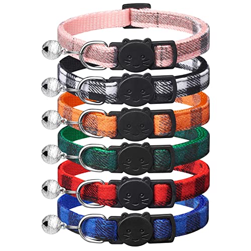 6 Stück Klassisches Karierte katzenhalsband mit Sicherheitsverschluss,Einstellbar 18-30cm Halsband Katze,Katzen Halsbänder für Mädchen Jungen,Personalisiert Haustierzubehö