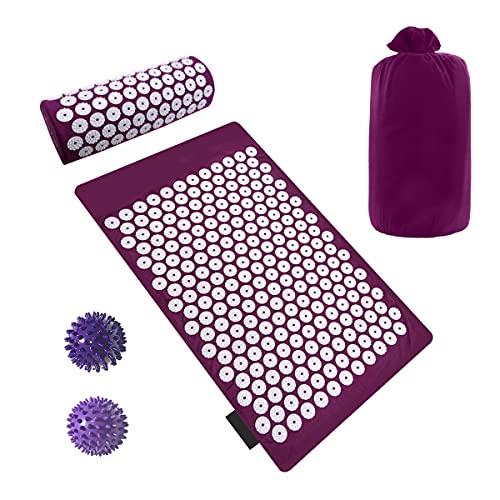 Akupressur Set Akupressurmatte mit Kissen - Akupressurkissen Massagematte mit 2 Stücke Massagebälle Gut für Erleichterung der Kopf-Nackenschmerzen, Schmerzlinderung, Durchblutung mit Tragetasche