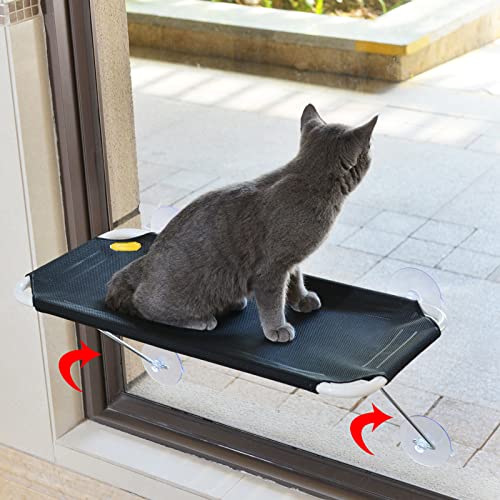 LSAIFATER Rundum 360° Sonnenbad mit unteren Stützen aus Metall, Katzen-Fenstersitz, Katzenhängematte, Fenstersitz für alle Katzen (Braun)
