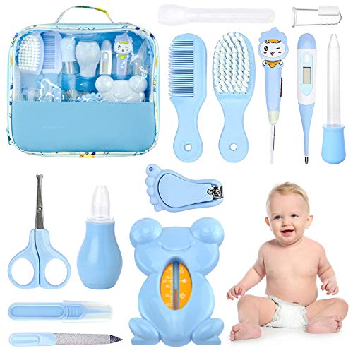 HyAdierTech Babypflege Set, 13-teiliges Babypflegeset für Baby Alltag Pflege Baby Gesundheitswesen Kit mit Thermometer Nasensauger Pipette Feeder Nagel Haarpflegeset, Fingerzahnbürste Nasenpinzette