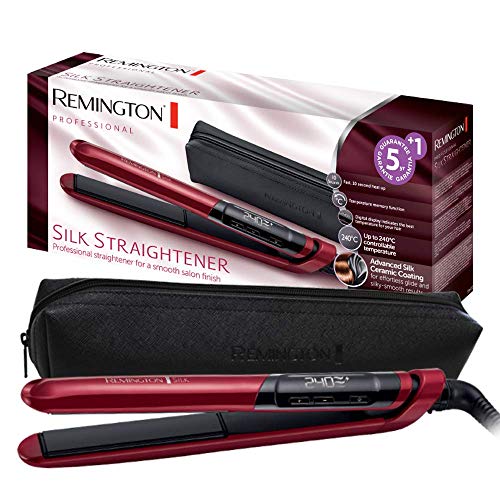 Remington Glätteisen Silk (Doppelschicht-Keramikbeschichtung mit Seidenproteinen für samtig glatte & glänzende Haare) LCD-Display, 150-235°C, für max. 30 Sek 240°C, Haarglätter S9600