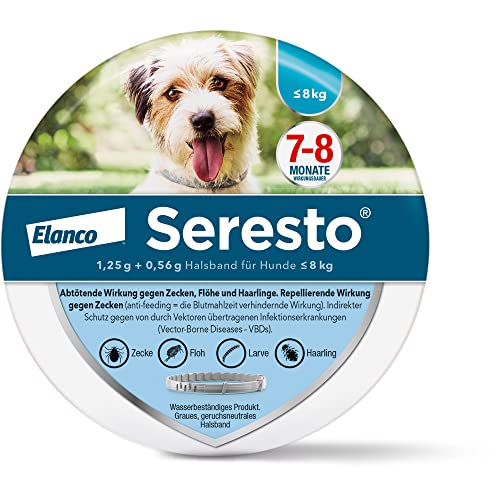 Elanco Seresto® Halsband für kleine Hunde bis 8 kg: 7 bis 8 Monate wirksamer Schutz gegen Zecken und Flöhe, Länge 36 cm, 1,25 g + 0,56 g