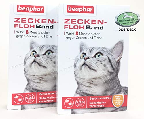 MAX HAMSTER SPARPACK: 2 x Beaphar Zeckenhalsband/Flohband für Katzen L: 35cm