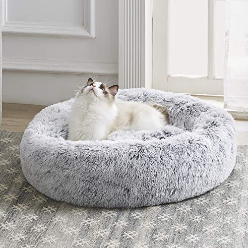 Western Home Hundebett rund Katzenbett Hundekissen Flauschig Katzenkissen Weich katzenkorb Donut Plüsch Hundebett für Kleine und Mittelgroße Hunde Katzen 50cm hellgrau