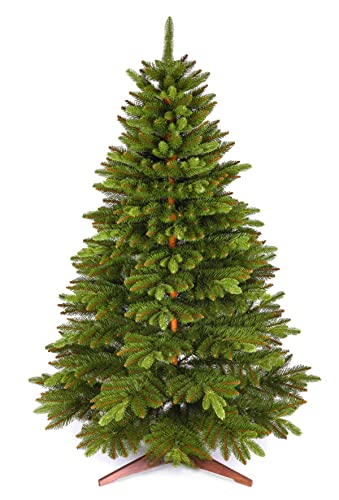 Premium Weihnachtsbaum künstlich 180cm TESTSIEGER - Naturgetreue Spritzguss Elemente, Made in EU - Künstlicher Weihnachtsbaum mit Holzständer und Aufbewahrungstasche –Tannenbaum künstlich Pure Living