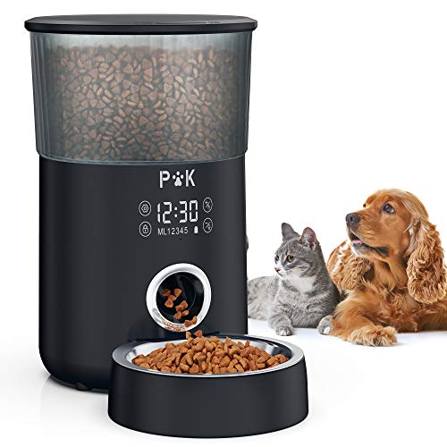 PUPPY KITTY M80 Futterautomat für Katzen, 4L Touchscreen Automatischer Futterspender für Katze und Hunde, Trockenfutterspender mit Edelstahlnapf, bis zu 40 Portionen und 5 Mahlzeiten pro Tag, Schwarz