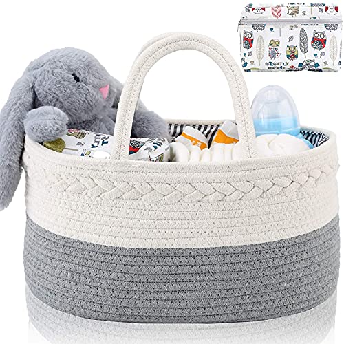 Baby-Wickeltasche, Aufbewahrungskorb aus Baumwollseil, für Neugeborene, Jungen, Mädchen, mit herausnehmbaren Trennwänden (grau)
