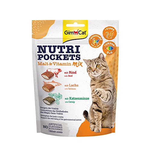 GimCat Nutri Pockets Malt & Vitamin Mix - Knuspriger Katzensnack mit cremiger Füllung und funktionalen Inhaltsstoffen - 1 Beutel (1 x 150 g)
