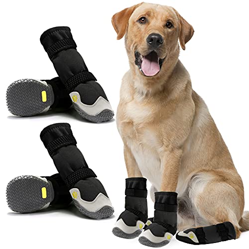 AQH Hundeschuhe, 4 Stück Atmungsaktive Stiefel für Hunde mit reflektierenden Riemen, Mikrofaser Leder Gummi Rhombische Sohle Hundepfotenschutz (C, 8#)