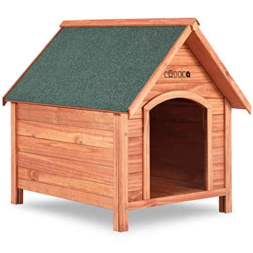 Cadoca Hundehütte FSC®-zertifiziertes Massivholz 82x72x85cm Dachluke Spitzdach Garten Hundehaus Tierhaus Wetterfest