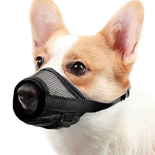 Mayerzon Maulkorb für Hunde, mit verstellbarem Klettverschluss, um Beißen, Bellen und Kauen zu verhindern, Luftnetz, atmungsaktiv, für kleine, mittelgroße und große Hunde (Black, S)