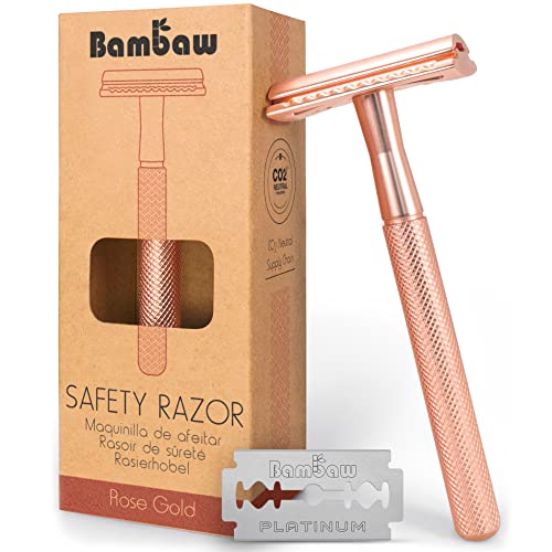 Metall Rasierer Frauen | Rasierhobel Rosegold | Eco Rasierer Frauen | Nassrasierer Damen | Rasierhobel Damen | Zero Waste Rasierer | Einklingen Rasierer | Safety Razor | Double Edge Razor | Bambaw