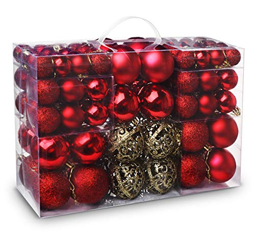 ilauke 100 Weihnachtskugeln Christbaumkugeln Set changierend glänzend glitzernd matt Christbaumschmuck bis Ø 6 cm