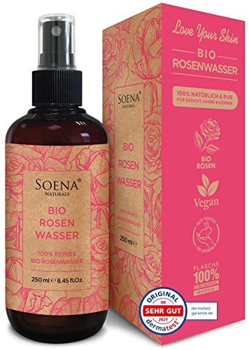 EINFÜHRUNGSANGEBOT - 100% BIO ROSENWASSER | Natürliches Gesichtswasser - Gesichtsreinigung ohne Alkohol | Natürliches Mizellenwasser - 1 Inhaltsstoff | Damascena Rosen von Soena | Made in Germany