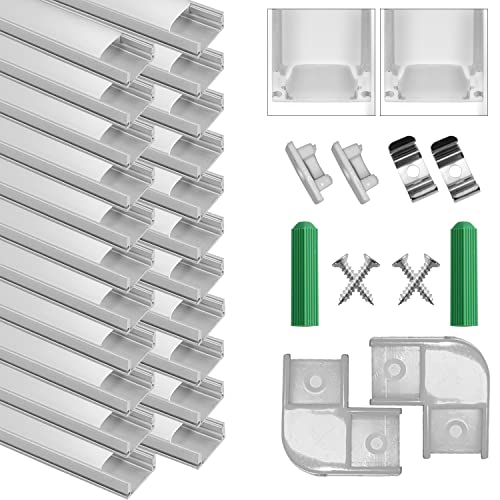 SENXINGYAN LED Aluminium Profil 1m, 20er Pack in U-Form für LED Strip Lights und LED Flexbänder inkl. Mit Endkappe und Befestigungsclip Geeignet für Drinnen und Draußen