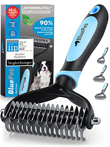 BluePet® UnterwollToll Hundebürste & Katzenbürste für langhaar | Unterwollkamm entfernt Unterwolle & Verfilzungen | Massageffekt & Deckhaarschutz | Fellbürste