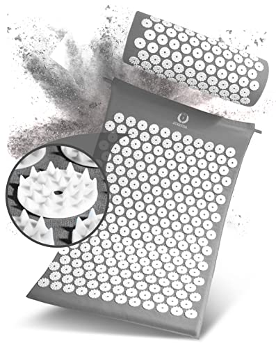 STREYDA® Premium Akupressurmatte, Akkupresumatte aus hochwertigsten Materalien, Akupunkturmatte, Massage matte optimal um zu entspannen, Akupressurmatte mit Kissen überall verwendbar (Grau)