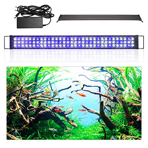 Izrielar LED Aquarium Beleuchtung, Aquariumbeleuchtung Lampe Weiß Blau Licht 48W Aquarium Lampe mit Verstellbarer Halterung für 90-120CM Süßwasser-Aquarien