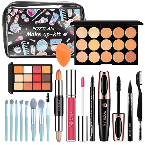 Makeup Kit for Women Girl Full Kit, All-in-one Makeup Gift Beginner Set - Eyeshadow Palette, Mascara, Concealer, Lipstick, Glow in the Dark Eye Body Glitter Makeup Bundle for Teens Birthday Christmas