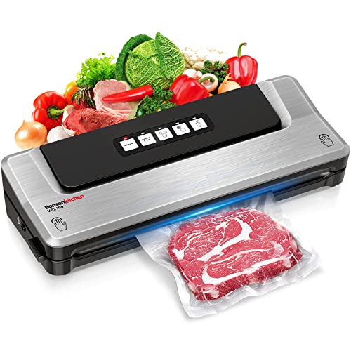 Bonsenkitchen Vakuumiergerät, Vakuumierer Folienschweißgerät für Sous Vide Kochen und Lebensmittel Bleiben bis zu 8x Länger Frisch, Trocken und Feucht Modi, Vakuumbeutel Inklusive, VS2100 (Sliber)