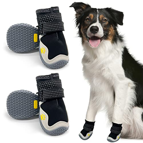 AQH Hundeschuhe, 4 Stück Atmungsaktive Stiefel für Hunde mit reflektierenden Riemen, Mikrofaser Leder Gummi Rhombische Sohle Hundepfotenschutz (8#)