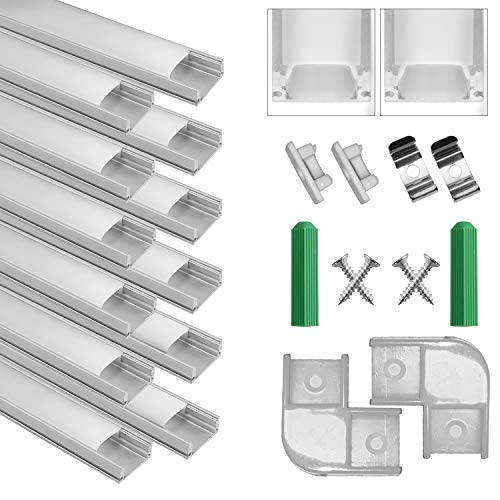 LED Aluminium Profil 1m, 12er Pack in U-Form für LED Strip Lights und LED Flexbänder inkl. Mit Endkappe und Befestigungsclip Geeignet für Drinnen und Draußen (12*1-U-W)