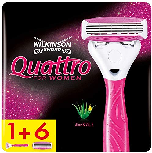 Wilkinson Sword Quattro for Women Damenrasierer mit 6 Ersatzklingen, Briefkastenfähig