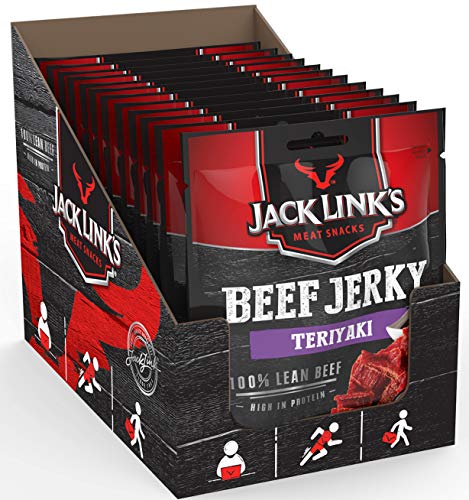 Jack Links Beef Jerky Teriyaki – 12er Pack (12 x 70 g) – Proteinreiches Trockenfleisch vom Rind – Getrocknetes High Protein Dörrfleisch