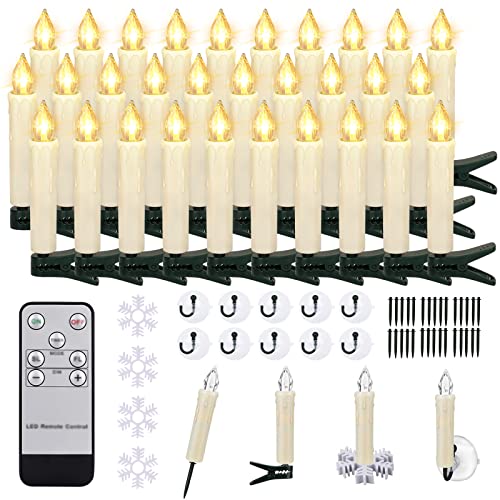 ZIYOUDOLI 30er LED Weihnachtskerzen mit Fernbedienung Elektrische Fake Kerzen Christbaumkerzen Kabellos mit Timer Flackernde Dimmbar, Batteriebetriebene Weihnachtsbaumkerzen für Eihnachten Dekoration