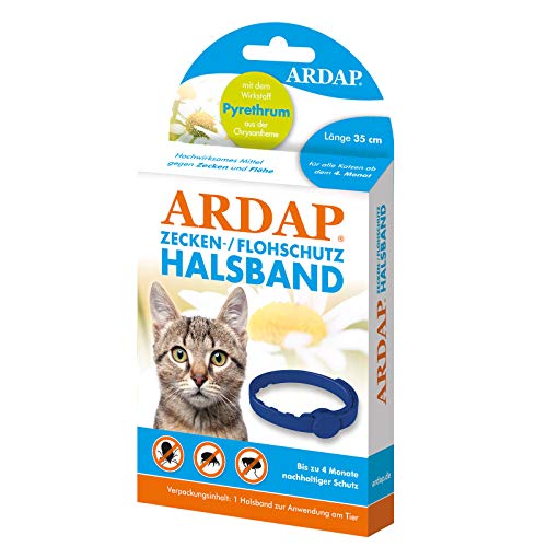 ARDAP Zecken & Flohschutzhalsband für Katzen ab dem 4. Monat Bis zu 4 Monate nachhaltiger Langzeitschutz Natürlicher Wirkstoff gegen Zecken & Flöhe