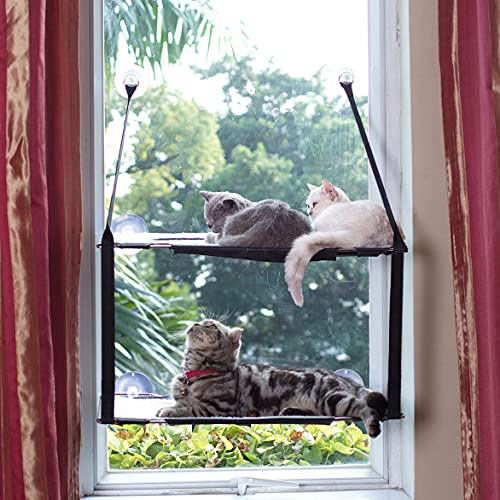 L.S Hängematte für Katzen Fensterplätze Katze Fenster Katzenbett Bis zu 25kg Fensterliege Katzen Betten Stabiler Weiche Matten (Doppelt, Grau)