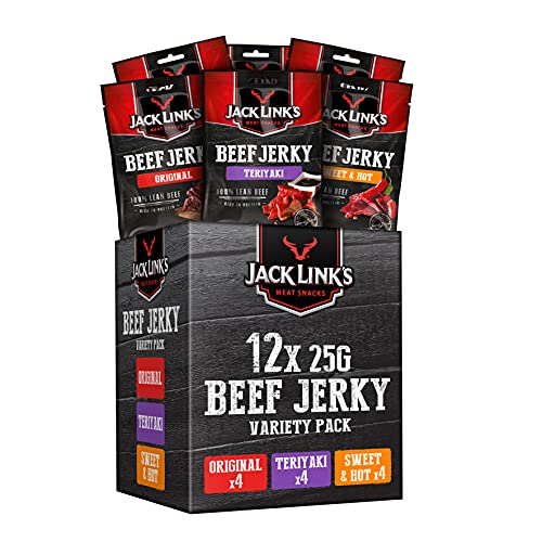 Jack Links Beef Jerky Mixed Case 25g - 12er Pack (12 x 25 g) - Proteinreiches Trockenfleisch vom Rind - Getrocknetes High Protein Dörrfleisch - in 3 Varianten