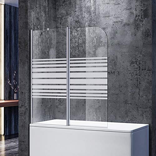 SONNI Duschwand für Badewanne 120x140cm (BxH) Milchglas Streifen mit Stabilisator,Duschwand Badewannenaufsatz, Duschtrennwand