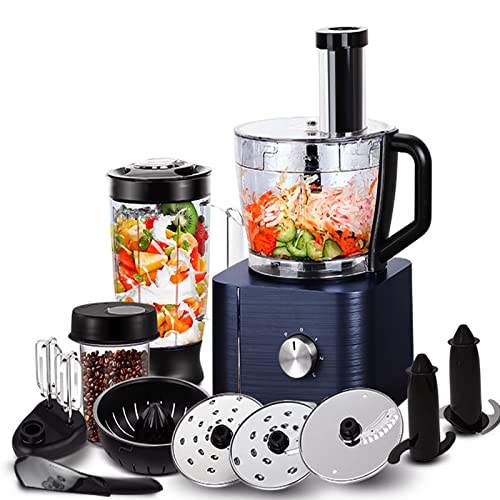 Küchenmaschine Multifunktional SNDOAS, 1100W Food Processor Kompakt küchenmaschine 11 in 1 include Küchenmaschine Zerkleinerer, 3,2L Rührschüssel & 1,5L mixerbecher, mahlwerk, schneebesen,Dunkelblau