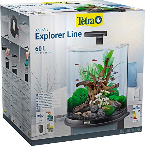 Tetra Explorer Line 60 L Aquarium Komplett-Set - Design Aquarium mit gebogener Frontscheibe, LED-Beleuchtung, Technik, Futter und Pflegemitteln, Farbe: Schwarz