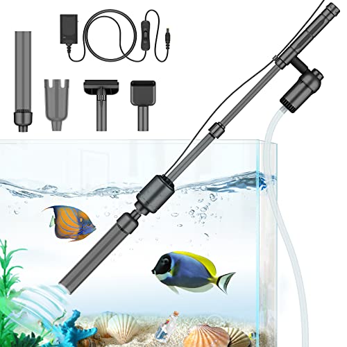 bedee Aquarium Mulmsauger Elektrische, 6in1 Aquarium Reinigungsset für Aquarien Algen Kies Schmutz Reinigung Wasserwechsel Aquarium Kit DC 12V 18W/Schwarz