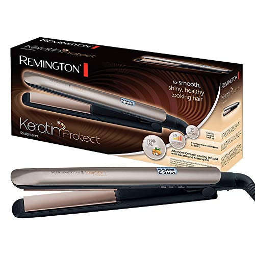 Remington Glätteisen Keratin (hochwertige Keratin-Keramikbeschichtung mit Mandelöl angereichert) LCD-Display, 10 Temperatureinstellungen 150-230°C, Haarglätter S8540