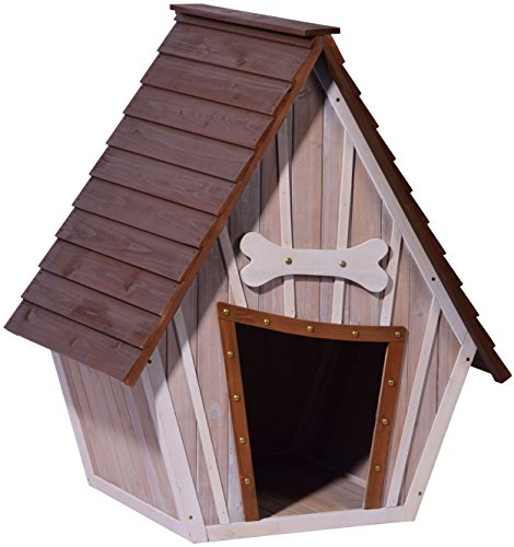 dobar 55012 Hundehütte ,XL Outdoor Hundehaus für große Hunde , Platz für ein Hundebett , Hundehöhle mit Spitzdach , 90x77x109 cm , 14kg Holzhütte , entfernbarer Boden | Farbe: braun/grau