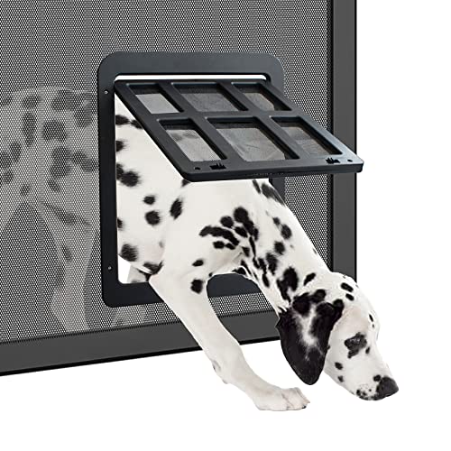 PETLESO Haustierklappe für Fliegengitter Hundeklappe mit Magneten Katzenklappe Fliegengittertür Einfache Installation für Katzen/Hunde---Schwarz (34cm x 44cm)