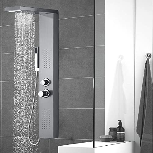 LARS360 Duschpaneel Duscharmatur aus Rostfreiem Edelstahl, 4 in 1 Duschsystem mit Handbrause, Regendusche, Massagedusche und Wasserfalldusche, Duschset für Badezimmer Dusche (Silber Duschpaneel)