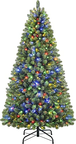 SHareconn 180cm Weihnachtsbaum künstlich Scharnier Weihnachtsbaum mit Beleuchtung 330 Warmweißen und Mehrfarbigen Lichtern，8 Transformationsmodi，1018 Zweigspitzen und Faltbarem Metallständer