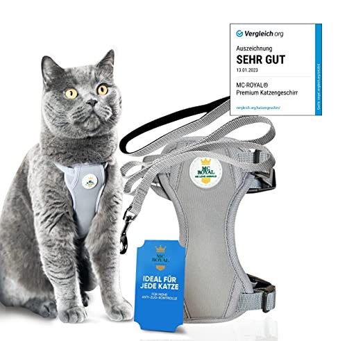 MC-Royal® Premium Katzengeschirr [inkl. Leine für Katzen] - Größenverstellbares Geschirrset für Katzen mit Leine - Katzengeschirr - Cat Harness - ausbruchsicheres Katzengeschirr