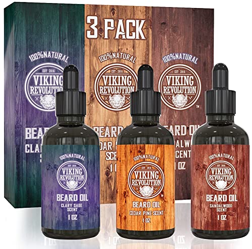 Viking Revolution Bartöl Herren - Bartöl Set 3x28g 3er Packung - Für Die Gesunde Bartpflege - Aus Ganz Natürlichen Sandelholz, Kiefer, Zeder Und Muskatellersalbei Beard Oil Bart Öl